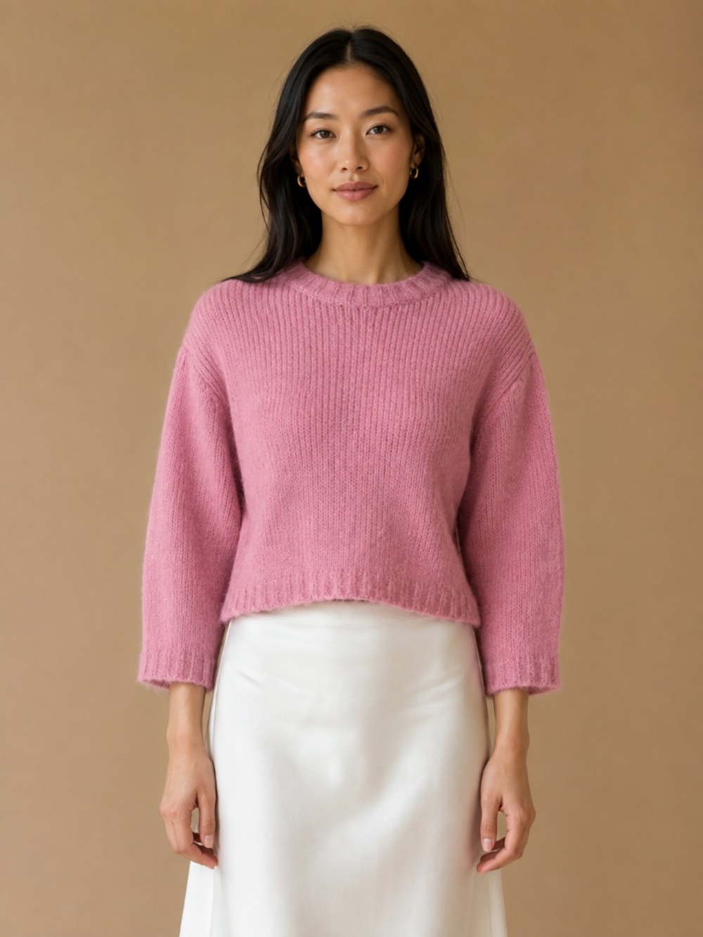 Tibi Pink Alpaca Wool Cropped Crew Neck Sweater XS